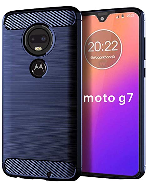 Moto G7 Case, Yiakeng Shockproof Protection Soft Glitter Silicone Slim Full Cover Phone Cases for Motorola Moto G7/Moto G7 Plus 6.2" (Blue)