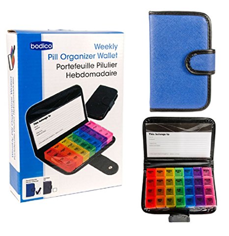 Weekly Pill Organizer with Wallet (Blue or Black - Color may vary)