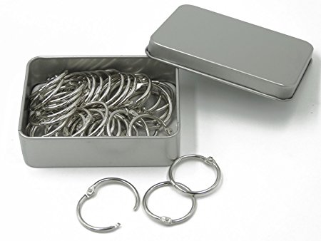 Shapenty 1 Inch Diameter Nickel Plated Metal Paper Book Loose Leaf Binder Ring Keychain Key Ring, 50PCS/Box