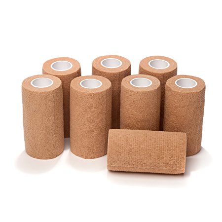 8-Pack, 3" Wide x 5 Yards, Self-Adherent Cohesive Tape, Strong Sports Tape for Wrist, Ankle Sprains & Swelling, Self-Adhesive Bandage Rolls, Vet Tape Vet Wrap, Brown Color, By California Basics