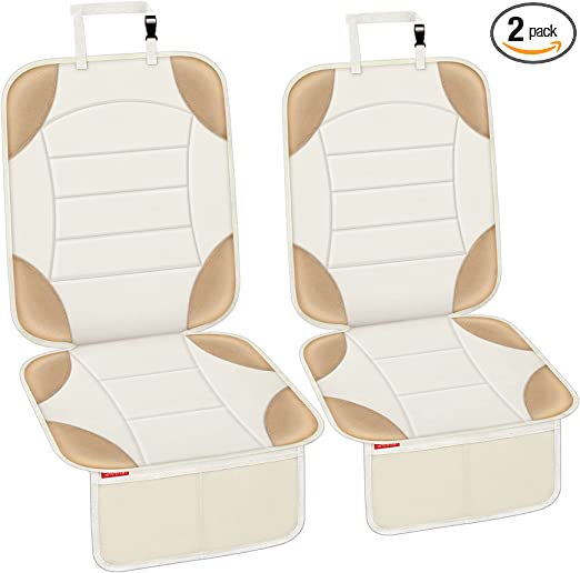 Sinvitron Car Seat Protector, 2Pack Seats Protector with Leather and Fabric Padding, Non-Slip Backing with Mesh Pockets, Waterproof seat Protectors for Vehicles Baby Pets(Off-White)