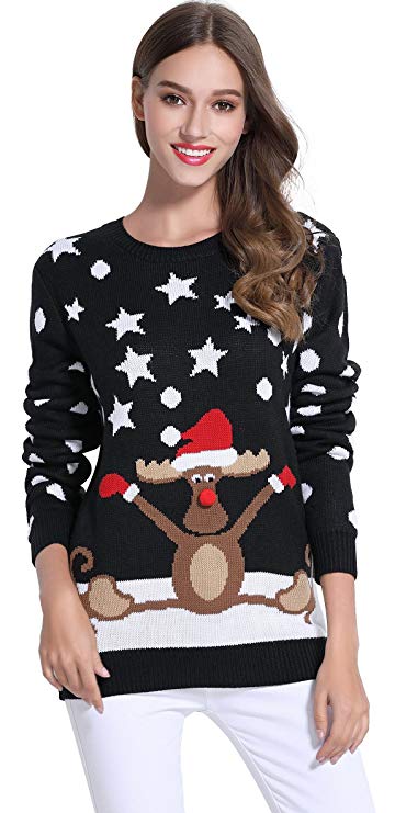 *daisysboutique***** Women's Christmas Cute Reindeer Knitted Sweater Girl Pullover