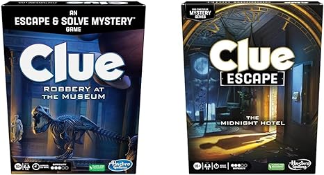 Clue Escape 2-Pack Escape Room Game Bundle | Robbery at The Museum | The Midnight Hotel | 1-Time Solve Mystery Games | Ages 10  | 1 to 6 Players