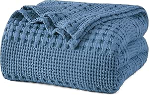 PHF 100% Cotton Waffle Weave Blanket Twin Size, Lightweight Washed Cotton Blanket for Spring & Summer - 66"x90" Aesthetic Soft Woven and Breathable Blanket for Bed Sofa Home Decor - Captain's Blue