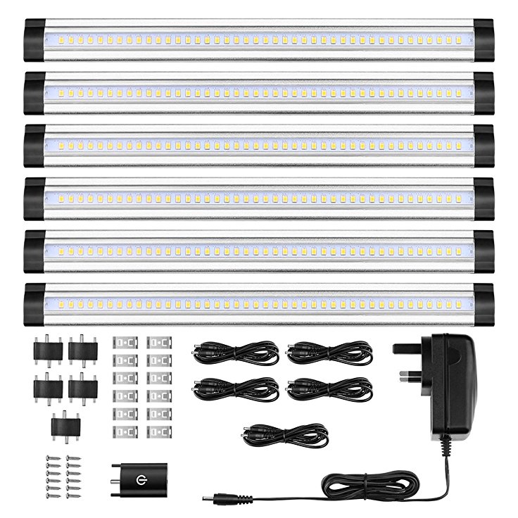 LE 30cm Dimmable LED Under Cabinet Lighting, Touch Control LED Light Bar, 12 V DC, 1800lm, Warm White, 48W Fluorescent Tube Equivalent, Total of 24 Watt, 6 Pack