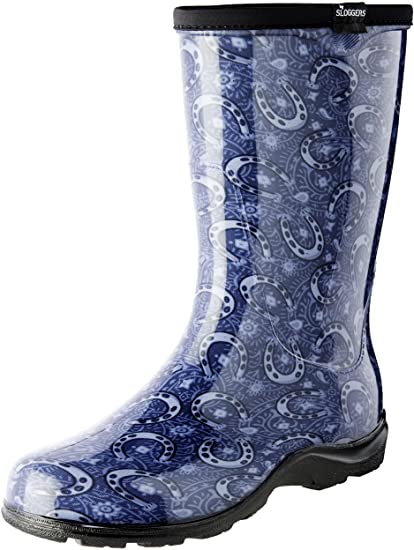 Sloggers Women's Waterproof Rain and Garden Boot with Comfort Insole, Horse Shoe Paisley Blue, Size 6, Style 5018HPBL06