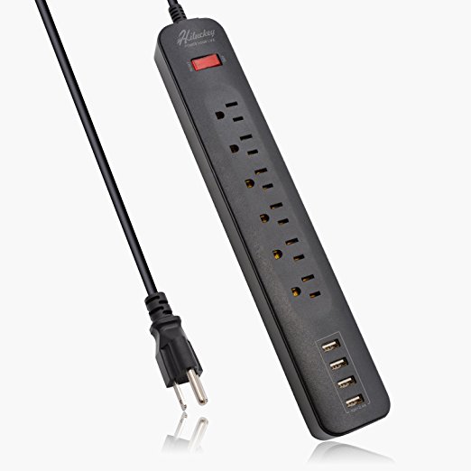 Hiluckey 6-Outlet Surge Protector Power Strip with USB Charger & 5.9 feet Cord for iPhone, iPad, Tablets and More (Black)