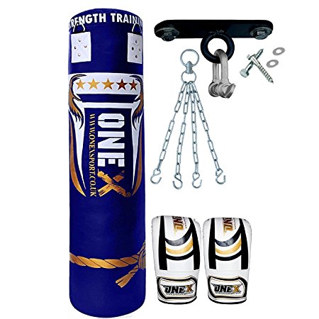 Onex 9 Pieces Heavy Filled Boxing Set 5FT Punch Bag Gloves Ceiling Hook Chain MMA Punching Training Water Proof Bags