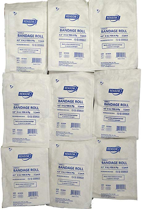 Rensow Sterile Krinkle Kerlix Type 4 1/2" x 4 1/8 Yds, 6-Ply Bandage Roll - Pack of 9