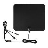 Vikeri Paper Thin Amplified HDTV Digital TV Antenna Indoor 50 Miles Reception Range for Home Digital TV with USB Cable and 165 Feet5m High Performance Black Coaxial Cable-BlackWhite