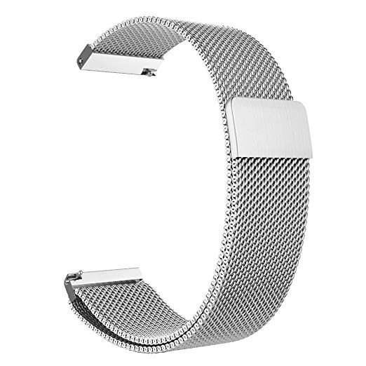 18mm Watch Band Baoking Magnetic Clasp Adjustable Milanese loop Mesh Stainless Steel Metal Replacement Strap Bracelet For Smart Watch Huawei/Fossil Q/Withings (Silver,18mm)