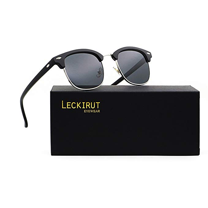 Leckirut Semi Rimless Polarized Sunglasses Women Men Retro Sun Glasses