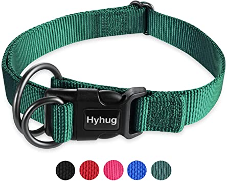 Hyhug Pets Heavy Duty Double Ring Regular Dog Collar (Deluxe Buckle Easy to Get On/Off - for All Breeds Dogs Comfy and Safe Professional Training and Daily Use Walking.