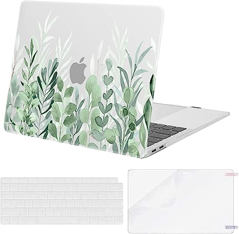 MOSISO Compatible with MacBook Air 13 inch Case 2022 2021 2020 2019 2018 Release A2337 M1 A2179 A1932 Touch ID, Plastic Eucalyptus Leaves Hard Shell Case&Keyboard Cover&Screen Protector, Transparent