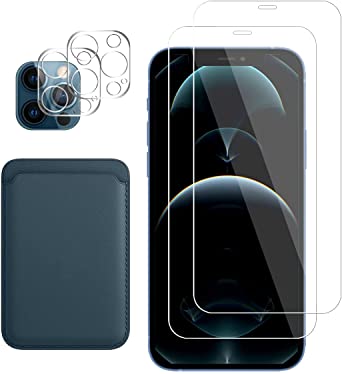 YEYEBF [2 Pack] iPhone 12 Pro Max Premium HD Clear Tempered Glass Screen Protector   [2 Pack] Camera Lens Protectors   [1 Pack] Magnetic Wallet for iPhone 12 Pro Max