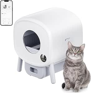 VEVOR 76L Self Cleaning Cat Litter Box, Automatic Cat Litter Box with Trash Bags, Large Space Smart Cat Litter Box with Odor Removal, APP Control, and Infrared Sensor, Gray