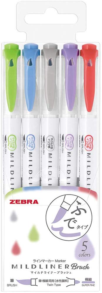 Zebra Highlighter Mildliner Brush Noble Color 5 Colors Set, WFT8-5C-NC