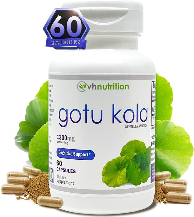 VH Nutrition GOTU KOLA | Gotu Kola Capsules | Cognitive and Memory Support Supplement* | 1300mg per Serving 60 Capsules | Standardized Centella asiatica Extract