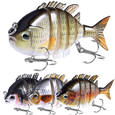 PLUSINNO Fishing Lures for bass, Multi Jointed Trout Swimbaits Crankbaits Popper Life-Like Fish Tackle Kits