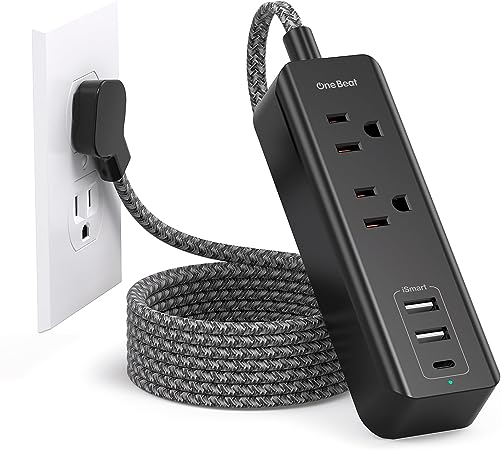 Cruise Essentials, USB C Travel Power Strip, Flat Plug Power Strip with 2 Outlets 3 USB Ports (1 USB C), 5ft Flat Extension Cord USB Charging Station, Non Surge Protector for Cruise, Travel, Home - BK