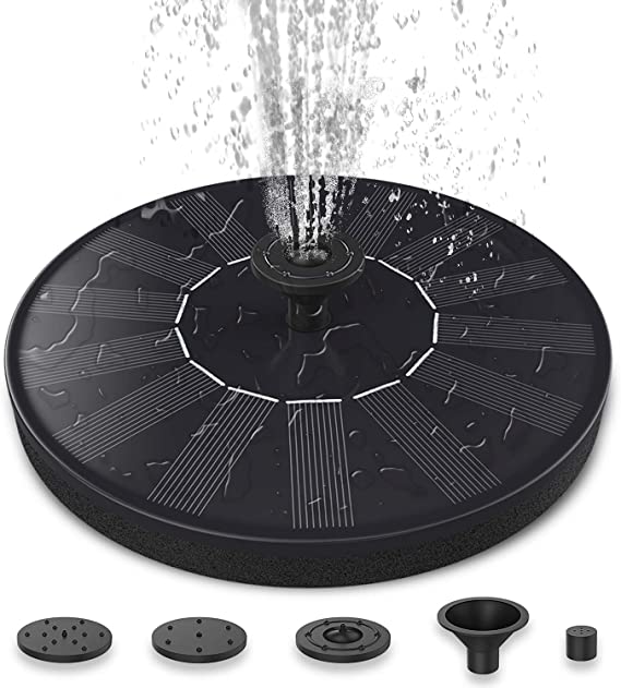 Oryer 1.4W Solar Powered Fountain 4 Different Nozzle Free Standing Floating Birdbath Water Pumps for Garden, Patio, Pond, Black