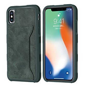 iPhone X Case, FUTSYM(TM) Premium Protection Card Holder Leather Phone Case for iPhone X (Green)