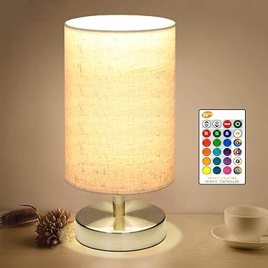 COOLWEST Bedside Table Lamp, LED Modern Nightstand Desk Lamp, Remote Dimmable RGB Color Changing Modes for Bedroom, Living Room, Childrens Room, Office (E27 RGB Bulb Included)