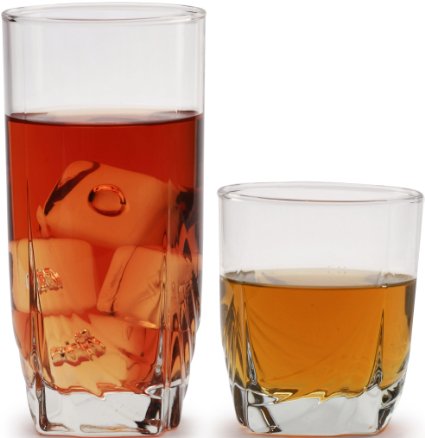 Circleware Sweden ★HUGE★ Set of 16 Glass Drinking Glasses Set, 8-15 Ounce and 8-9 Ounce Double Old Fashioned Whiskey Juice, Glassware Drinkware Drink Cups