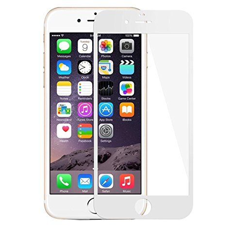 Pomelo Best 4.7" iPhone 6s Screen Protector, 9H Tempered Glass, 3D Edge to Edge Cover (4.7 inch iPhone 6 / 6s, White)