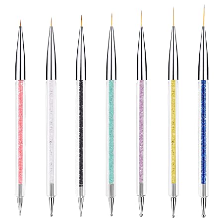7 Pieces Nail Art Liner Brushes, Dual-ended Painting Nail Design Nylon Brush Pen Set Nail Art Point Drawing Brush Pen 5/7/9/11/14/16/20 mm
