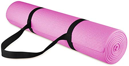 BalanceFrom GoYoga All Purpose High Density Non-Slip Exercise Yoga Mat with Carrying Strap, 1/4", Pink