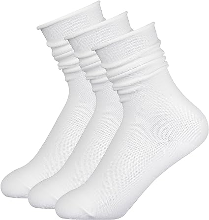 Lusofie 3Pairs White Slouch Socks for Women, Cotton Crew Scrunch Socks with Seamless Toe Slouchy Long White Socks for Women Teen Girls