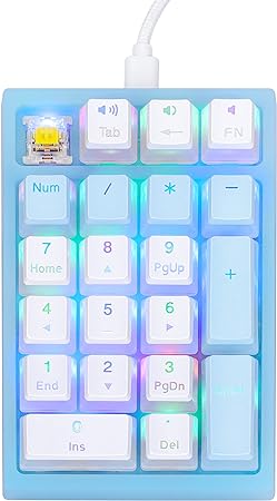 EPOMAKER K1 21 Keys Wired Numeric Keypad Number Pad with RGB Backlight, Translucent Doubleshot Pudding Keycaps, Shine Through Case for Win/Mac/Gamers(Transparent Blue