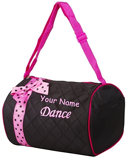 Princess Personalized Quilted Black with Pink Bow and Polk a Dots Dance Duffel Gym Bag