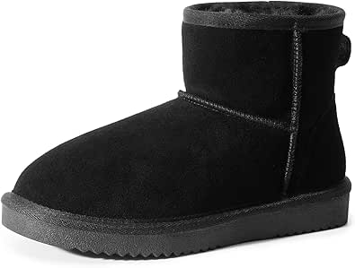 DREAM PAIRS Snow Boots for Women Genuine Suede Faux Fur Lining Classic Water Resistant Anti-Slip Warm Winter Booties Slip On Memory Foam Comfort Short Ankle Boots FuzzyClassic Ⅱ Low Boots