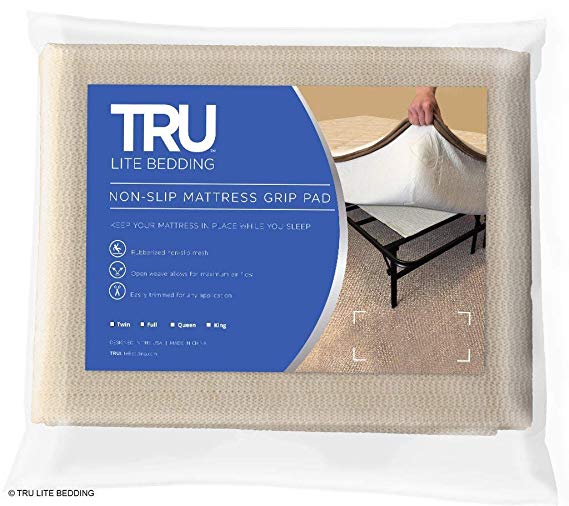 TRU Lite Bedding Non Slip Mattress Grip Pad - Keeps All Mattress Types In Place For a Great Night's Sleep - Ideal For Platform Bed or Futon - Easy and Simple Fit - Queen Size - Rug Pad for 5' x 7' Rug