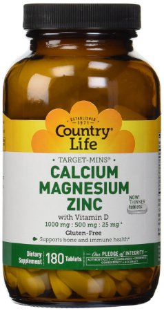 Country Life Target Mins Calcium-Magnesium Zinc With Vitamin D, 180-Tablet