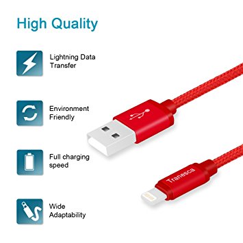 Tranesca Nylon Braided Apple Mfi Certified USB A to Lightning cable for iPhone X,iPhone8,iPhone 7/7 Plus/iPhone 6/6s/iPad Air/iPad Pro and more-Red ( 6 Feet/1.8 Meter)