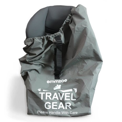 Emmzoe Premium Car Seat Airport Gate Check Travel Storage Bag Features Durable Nylon, Foldable Pouch, Hand / Shoulder Strap (Gray)