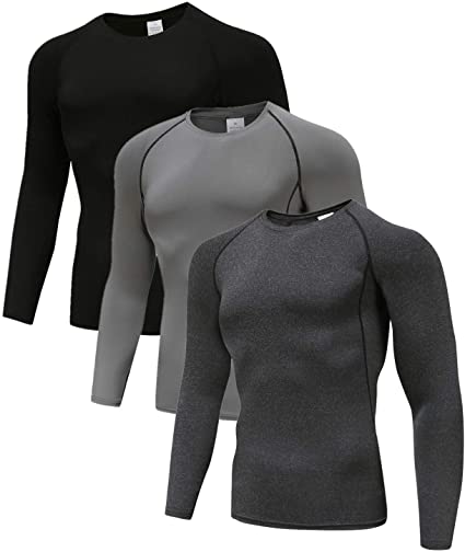 Men's (Pack of 3) Cool Dry Compression Short/Long Sleeve Sports Baselayer T-Shirts Tops