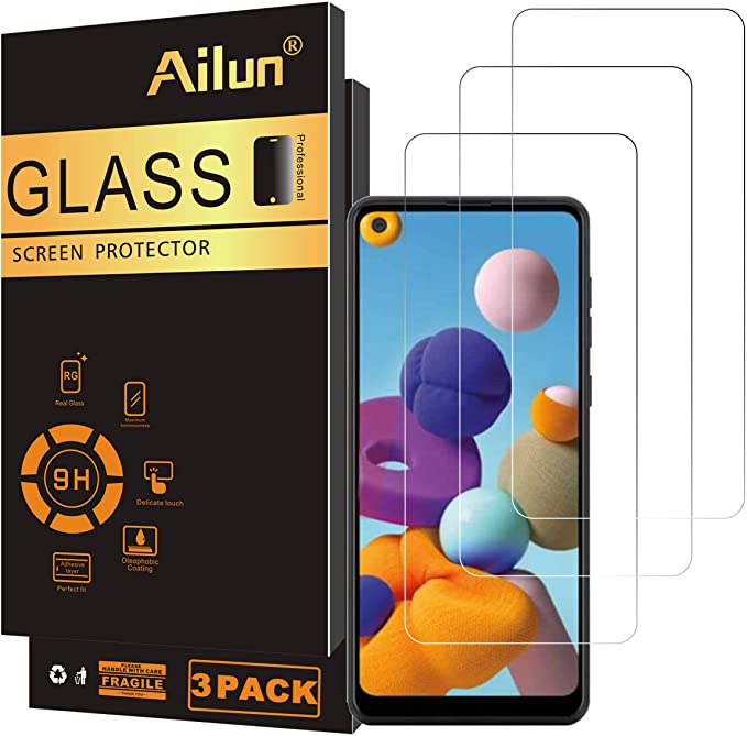 Ailun Glass Screen Protector for Galaxy A21s 3Pack Tempered Glass for Samsung Galaxy A21s 0.33mm Ultra Clear Anti-Scratch Case Friendly