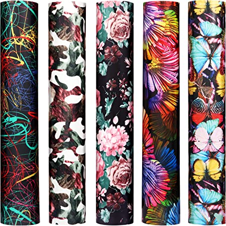 5 Pieces Pattern Heat Transfer Vinyl Bundles 12 x 10 Inch Flower Printed HTV Vinyl Sheet Butterfly Pattern Iron on HTV Vinyl Sheet Assorted Colors HTV Vinyl for DIY T-Shirts Bags Hats Crafts