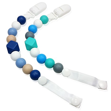 Pacifier Clip - 2 Pack - Silicone Baby Teething Pacifier Clips - BOY - BPA-Free - Non-Toxic - Sensory