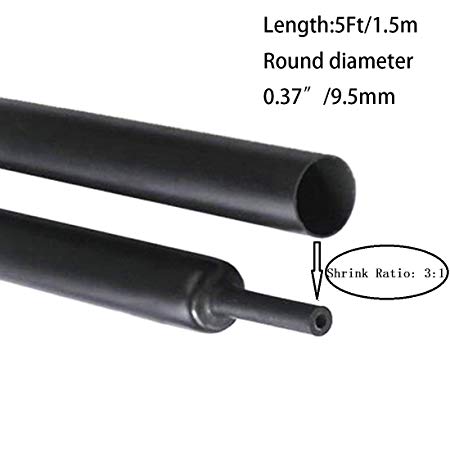 5 Ft 0.37 inch Heat Shrink Tubing 3:1 Adhesive-Lined Heat Shrinkable Tube Waterproof Insulation Sealing DIY by Purple-fox Black Dia(9.5mm(0.37”))