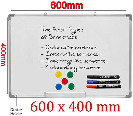 School Home Office Dry wipe Magnetic Pen Tray Aluminium Trim Dry Wipe Whiteboard Hanging Drawing Writing Notice Removable White Board Memo 60CM X 40CM Duster Markers & Magnets (500MM x 350 MM)
