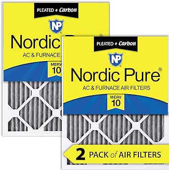 Nordic Pure 14x25x1 (13 1/2 x 24 1/2 x 3/4) Furnace Air Filters MERV 10 Pleated Plus Carbon 2 Pack