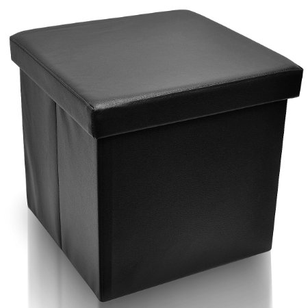 Sorbus Foldable Storage Ottoman - Contemporary Faux Leather Ottoman with Cover Black