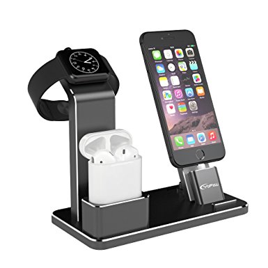 YoFeW Apple iWatch Stand Aluminum 4 in 1 Apple Watch Charging Stand AirPods Stand Accessories Charging Docks Holder for Apple Watch Series 2/ 1/ AirPods/ iPhone 7/7 Plus /6S /6S Plus/ iPad Black