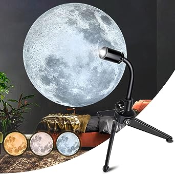 Upgrade Non-Fade Moon Projector Night Light with USB Charging, 360° Rotatable Brightness Adjustable Moon Lamp, 3 Lighting Colors Moon Atmosphere Projector for Kids Gift Moon Lover Wall Ceiling Decor