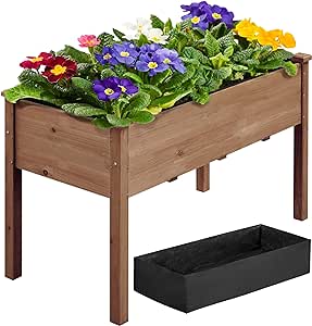 Yaheetech 1pc Raised Garden Bed 48x24x30in Elevated Wooden Horticulture Planter Box with Legs Standing Growing Bed for Gardening/Backyard/Patio/Balcony, Dark Brown